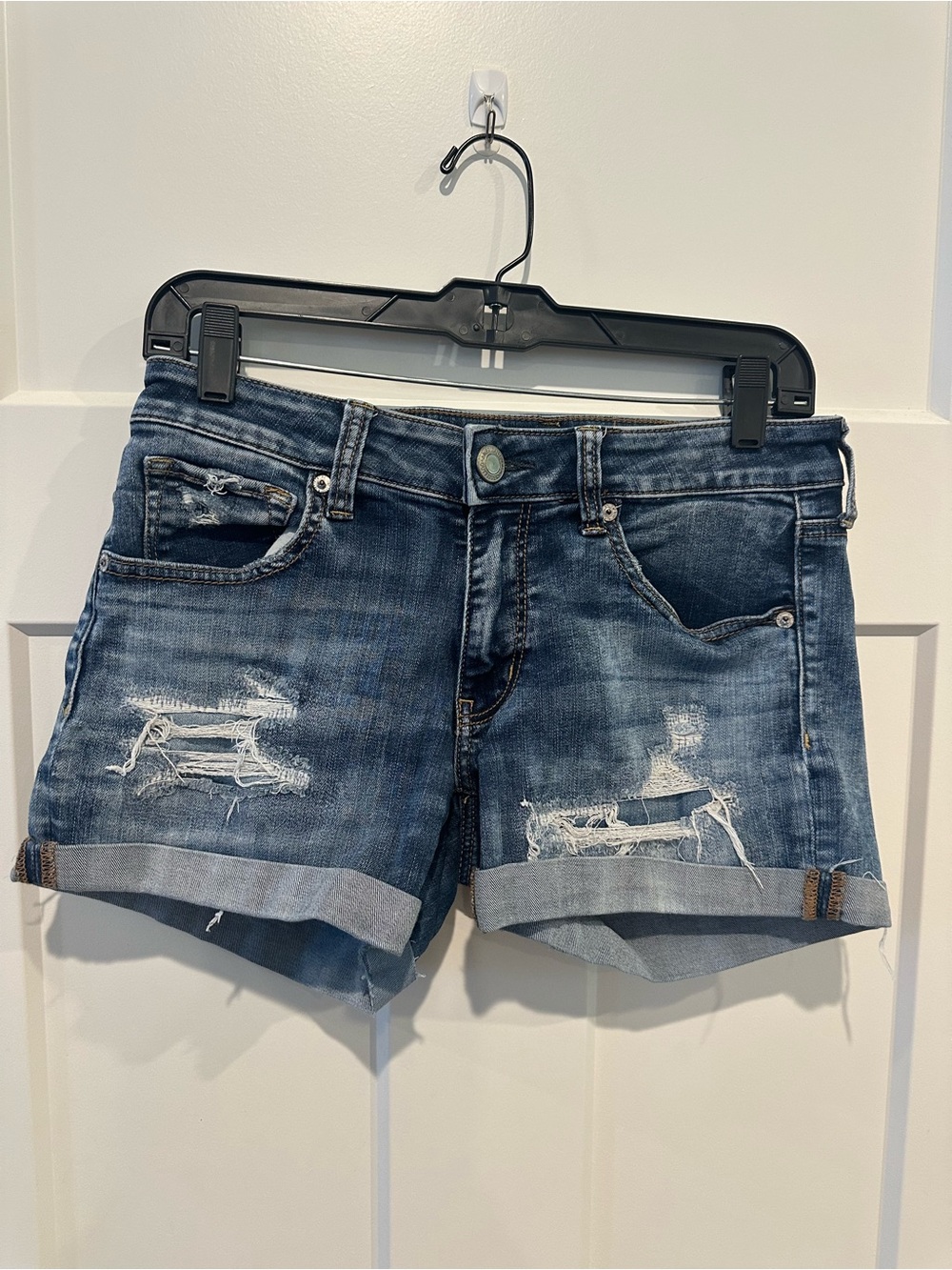 American Eagle Outfitters Distressed Cuffed Denim Shorts - Blue